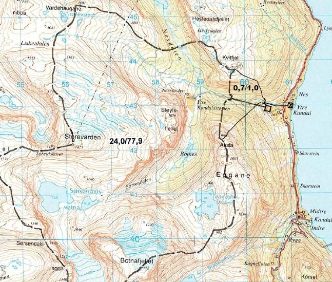 Side 2 av 6 Nedbørsfelt, restfelt, inntak, rørgate og kraftstasjon. Rørgate og stasjon for Neselva I er også vist.