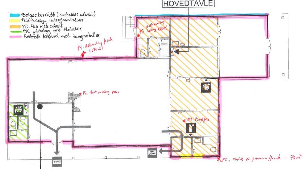 VEDLEGG 2 RIVEPLAN MED FARLIG AVFALL Riveplan med avmerking av prøvepunkter og registrerte funn av farlig avfall.