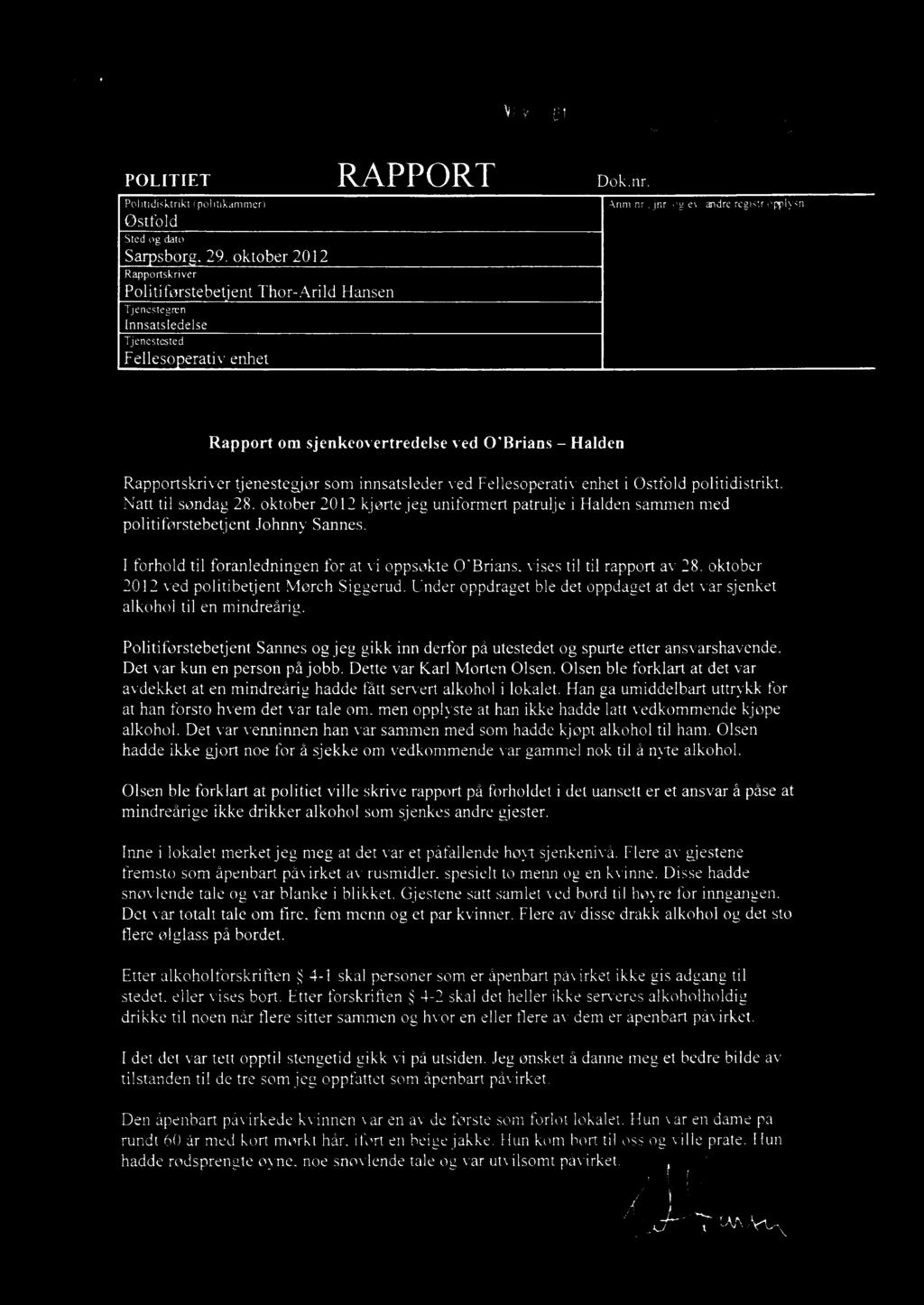 fr = '11 1`6 POLITIET RAPPORT Dok.nr. Poldidisktrikt (politikammer) Østfold Sted og dato Sarpsborg, 29.