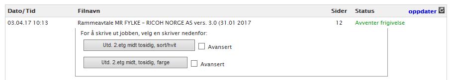 følgende bilde: Kryss av for utskrift i sort/hvit og trykk på utskriftknappen