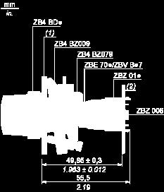 with each selector switch head (ZB4 BD, ZB4 BJ, ZB4 BG ). The fixing centers marked a and b are diagonally opposed and must align with those marked 4 and 5.