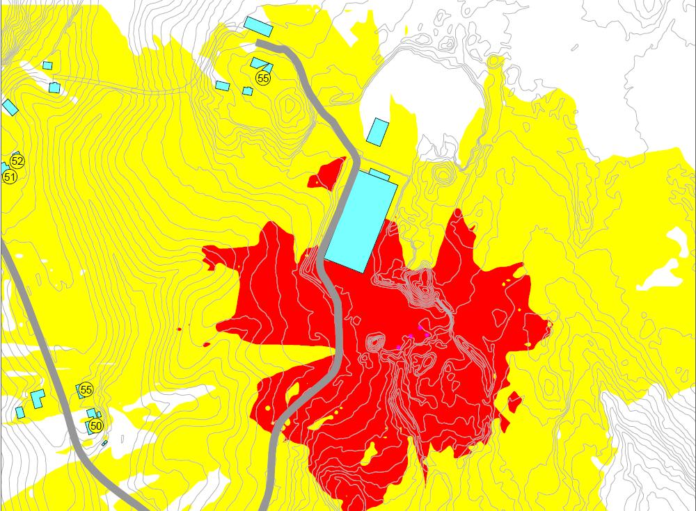 12 (16) STØYUTREDNING 5. RESULTATER Alle figurene i dette kapittelet finnes også som vedlegg, der flere detaljer er inkludert. Støysonekart er vist med beregningshøyde 4 m over terreng.