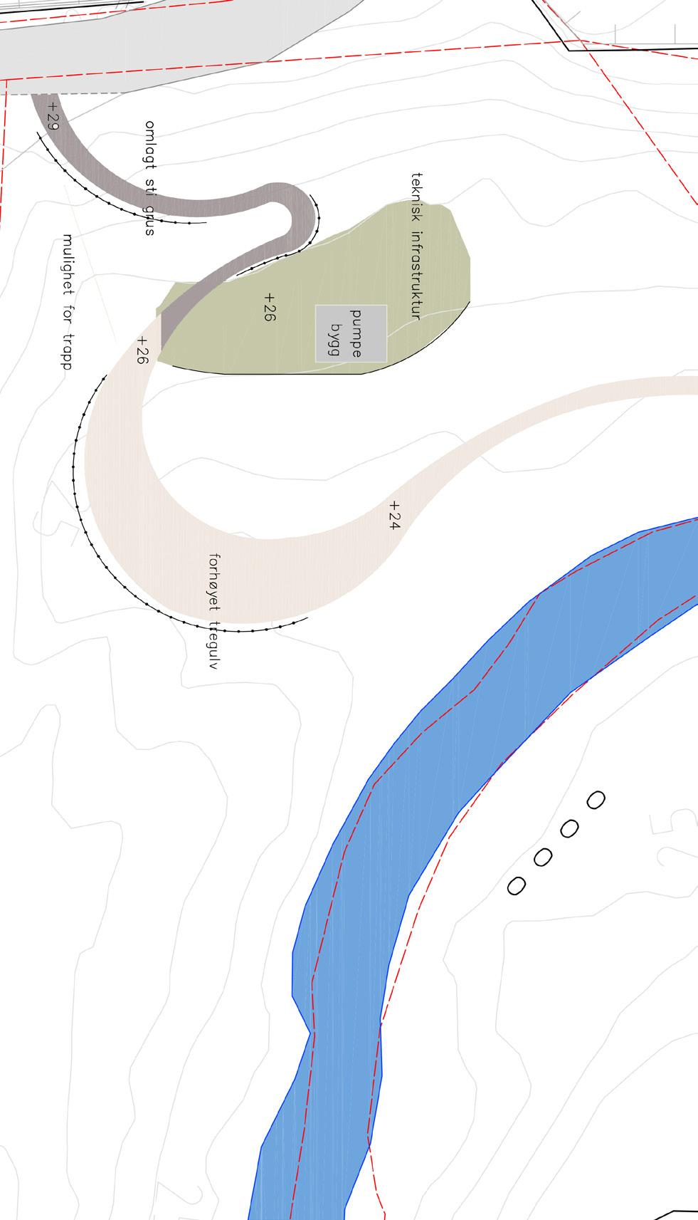 Det er lagt vekt på å komprimere det tekniske anlegget, slik at det tilrettelegges for at naturen og vassdraget fortsatt vil dominere i landskapsrommet.