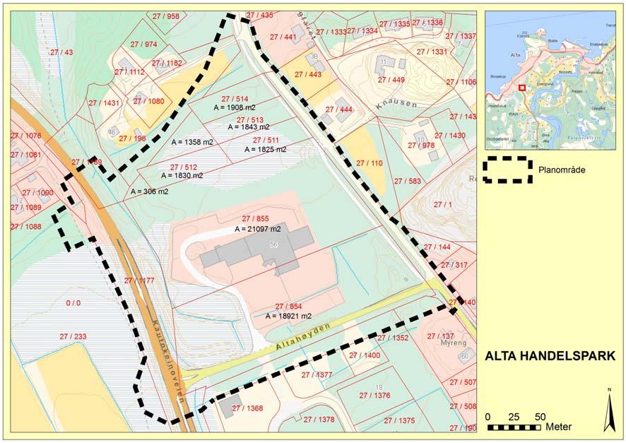 DETALJREGULERINGSPLAN MED KONSEKVENSUTREDNING FORRETNINGSOMRÅDE THOMASBAKKEN FORSLAG TIL PLANPROGRAM 4 3. Beskrivelse av planområdet Det viste planområdet er på om lag 72 daa.