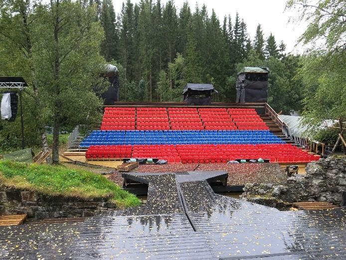 Munkeby klosterruin, Levanger, Nord-Trøndelag ID 7018 Nordre tverrskip ferdig konservert. Nordre vegger i skip innvendig og utvendig ferdig meislet og klart til spekking.