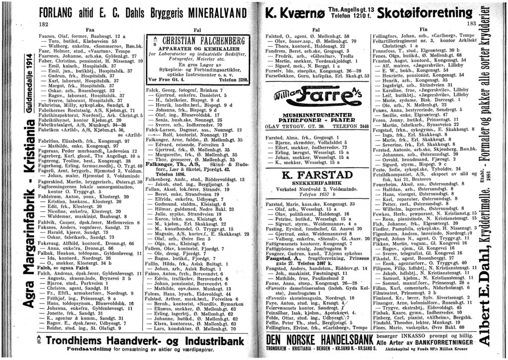 ; «01 " **, "«5 t» 01E 2 å co.2 S,E l co 2 fe FORLANG atd E. G. Dahls Bryggers MINERALVAND 182 Faa Faanes, Olaf, former, Baahusgt. 12 a Tora, butkd., Klæbuveen 53 Walborg, enkefru, «Sommerro», Røn.bk.