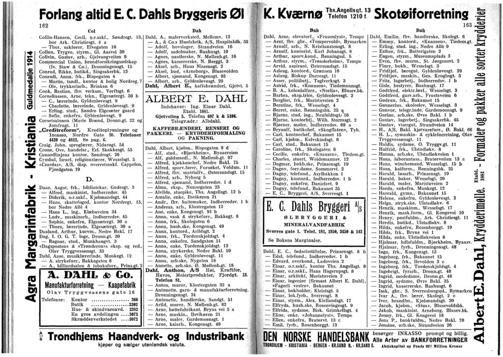 s, "5 o E 2 3 S "E.2 ts XI 42 co S? m S w Forlang altd E. C. Dahls Bryggers 01 K. Kværnø 162 Col Colln-Hansen, Cecl, p.r.sakf., Søndregt. 13, bor Ark. Chrstesgt.