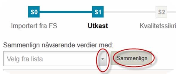 Sammenlikning se hva som er endret I boksen for handlinger kan man velge mellom to ulike visningsmodus.