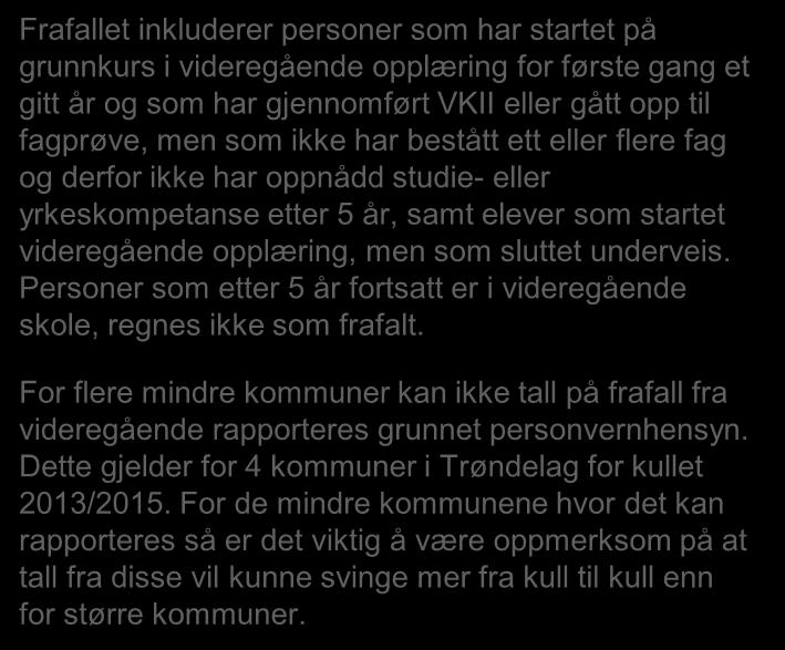 personvernhensyn. Dette gjelder for 4 kommuner i Trøndelag for kullet 2013/2015.