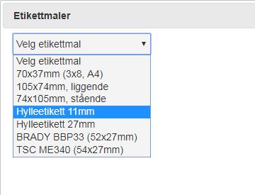 10. Utskrift av etiketter Ved å klikke på utskriftikon i plukkliste for noder åpnes dialog for å