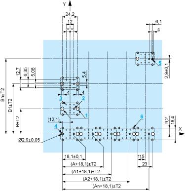 A: 30 mm min. / 1.18 in. min. B: 40 mm min. / 1.57 in. min. Printed Circuit Board Cut-outs (Viewed from Electrical Block Side) Dimensions in mm A: 30 mm min. B: 40 mm min. Dimensions in in. A: 1.