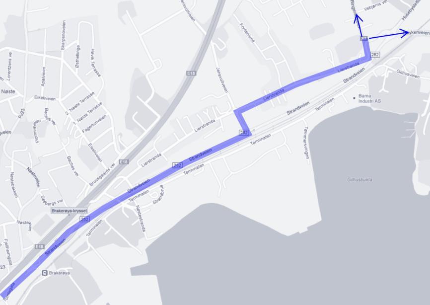 110-(122) UTREDNING Alternativ A Rundkjøringen Brakerøya Strandveien Jensvollveien Lierstranda - Ringeriksveien Fremkommelighet for buss: Dersom kollektivfeltet mot Drammen bygges fra Jensvollveien