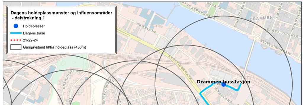 UTREDNING 53 (122) 3.2 Delstrekning 2 professor Smiths alle Bussen kjører en kronglet trase på Gulskogen som medfører lengre reisetid enn alternativ trase.