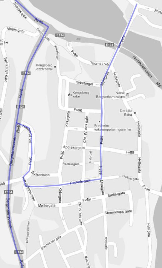 82-(122) UTREDNING 3.2.3 Alternativ 2, Peckels gate Alternativ 2 Myntgata Peckels gate Fremkommelighet for buss: Parkering langs Myntgata og i Peckels gate må ryddes bort for å gi fremkommelighet for bussen.