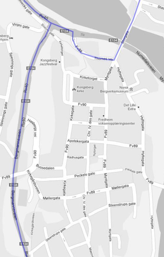 84-(122) UTREDNING 3.2.5 Alternativ 4, E134 Alternativ 4 Nybrua Thornes vei Numedalsveien E134 Fremkommelighet for buss: Bussen kan forsinkes noe gjennom rundkjøringene ved tett trafikk i rush.