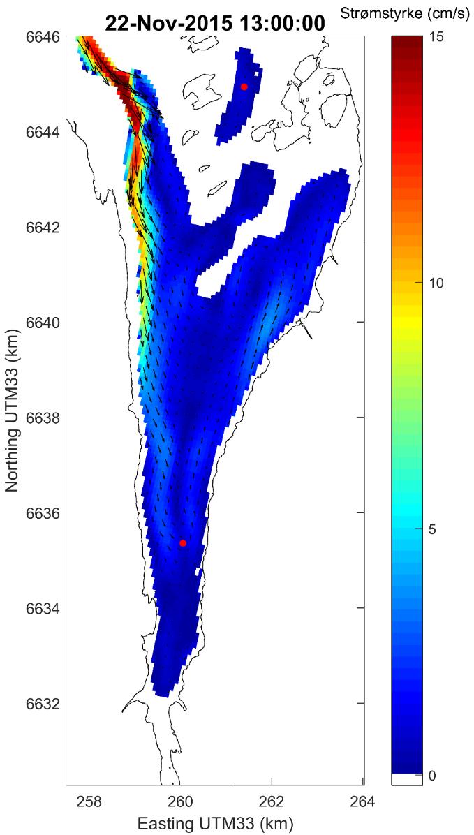 5 Horisontal sirkulasjon i Bunnefjorden For å vurdere om det har noen betydning for vannkvaliteten hvor utslippspunktet i Bunnefjorden plasseres horisontalt, har vi vist strømforholdene på 50 m dyp