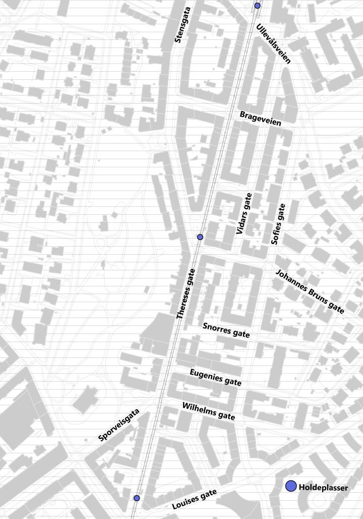 Tilgjengelighet Thereses gate fungerer som et bindeledd mellom Bislett og områdene rundt Adamstuen og Ullevål, se figur 5.67.