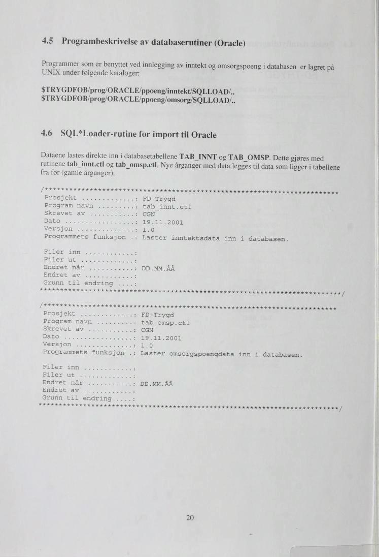 4.5 Programbeskrivelse av databaserutiner (Oracle) Programmer som er benyttet ved innlegging av inntekt og omsorgspoeng i databasen er lagret på UNIK under følgende kataloger: