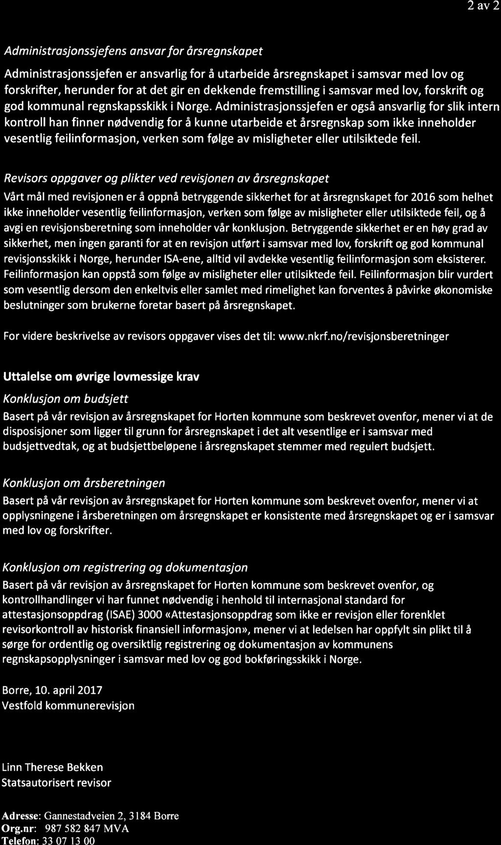 12/17 Horten kommune - årsregnskap og årsmelding 2016. - 17/00103-1 Horten kommune - årsregnskap og årsmelding 2016.