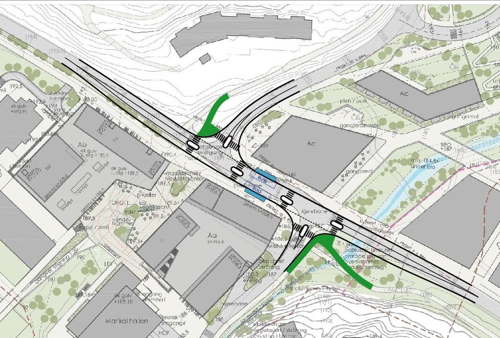 Fjerdingby Trafikkanalyse Side51 Dersom fartsgrensen i Øvre Rælingsveg reduseres til 40-50 km/t, kan stoppestedene for buss plasseres mellom Bjørnholthagan og Tangerudvegen.