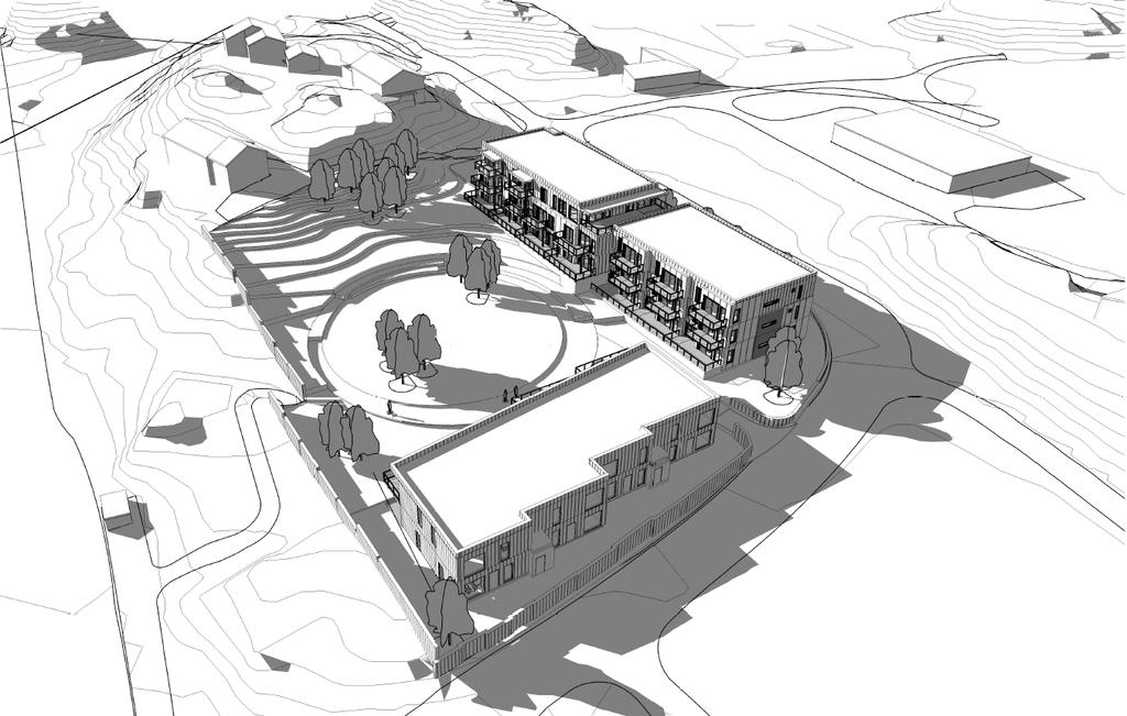11 Skisse av planlagt bustadprosjekt innanfor rammene i reguleringsplanen. (Ark. Børtveit & Carlsen as) 8.