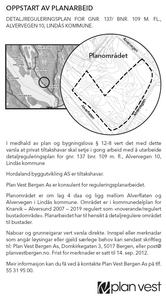 4 PLANPROSESSEN 4.1 VARSLING Oppstart av planarbeidet vart varsla med brev den 26.