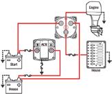 ELEKTRISK AUTOMATISK BRYTER FOR LADING - 65 A Blue Sea m-acr Automatic Charging Relay Styrer automatisk batteribanker: - kombinerer batterier under lading og isolerer batterier ved forbruk og ved