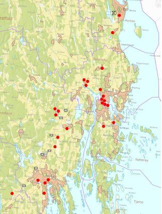 Hvor er FE i Vestfold _ En lokal investor _ 1. Borgeskogen 320 daa 2. Kullerød nord 5 daa 3. Kullelrød syd 20 daa 4.