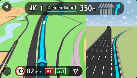 Kjørefeltet du bør ligge i, vises på skjermen når du nærmer deg avkjørselen eller krysset. Tips: Hvis du vil lukke kjørefeltbildet, trykker du hvor som helst på skjermen.