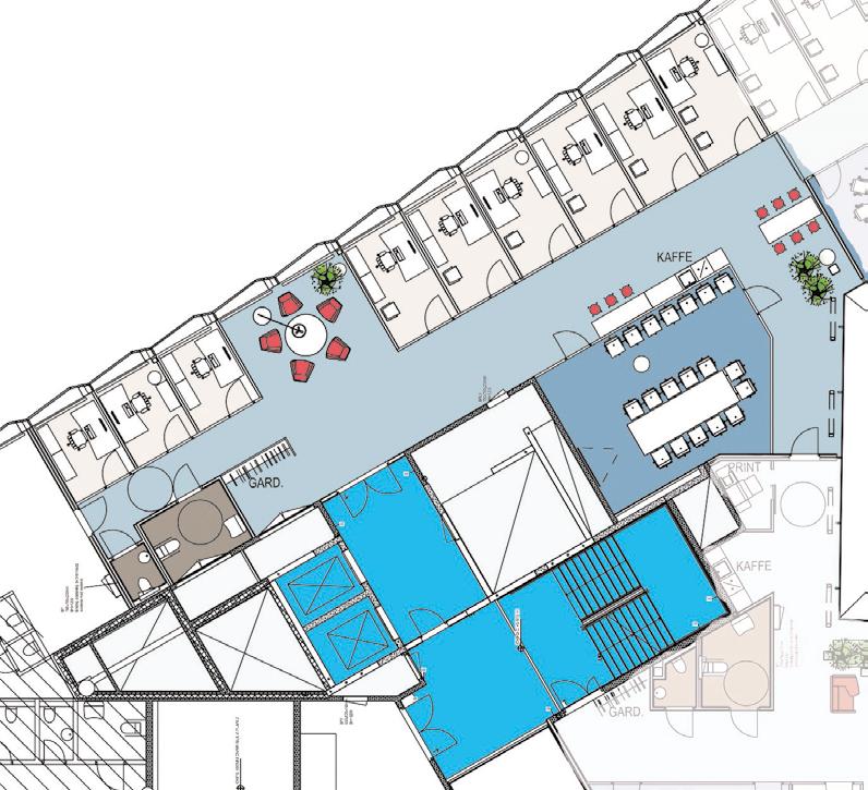 Minikjøkken: 1 EKSISTERENDE PLANLØSNING Dagens layout er: Resepsjon og mingleområde ved inngangsparti.