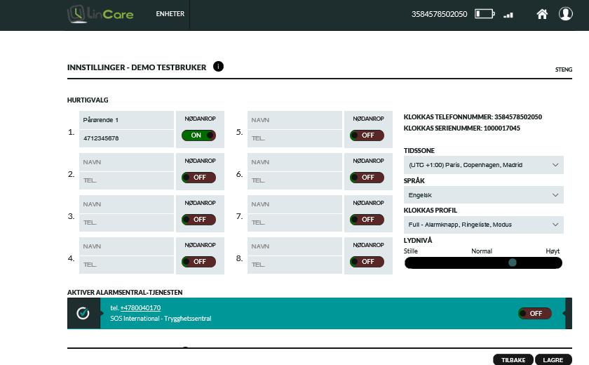 Skjermbilde 18 Endre ringeliste 4.7.1 Hurtigvalgsliste Opptil 8 ulike telefonnummer kan legges i hurtigvalgslisten. Husk å legge til 47 foran telefonnummeret.