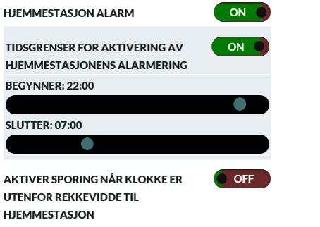 Skjermbilde 58 Hjemmestasjon alarm Det kan settes opp tidspunkter for når hjemmestasjon alarmen skal være aktivert.