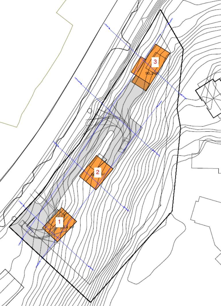 4 STØYVURDERING LØVSET Figur 2 - Situasjonsplan som viser de planlagte nybyggene. 2 FORSKRIFTER OG GRENSEVERDIER 2.1 