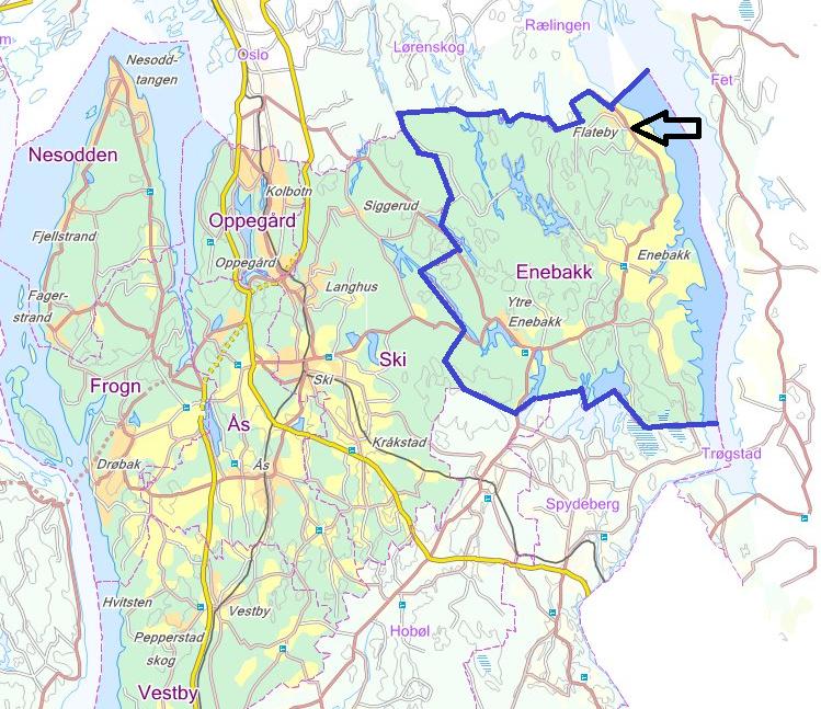 Risiko- og sårbarhetsanalyse - Flateby sentrumsområde - Enebakk kommune Lokalisering i kommunen og i regionen.