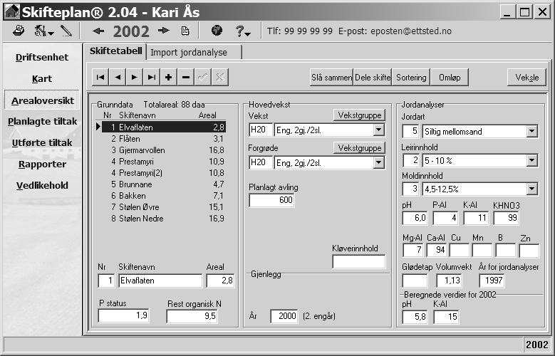 Gårdsdata Når brukerdata er registrert kan selve planleggingen begynne. For flerbruksversjonen må vi først hente fram den aktuelle gården fra programmets register.