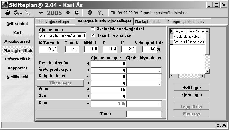 Det inneholder også en mer detaljert regnskapsoppstilling av gjødsellageret. I noen tilfeller kan det være ønskelig å blande husdyrgjødsel fra flere husdyr.