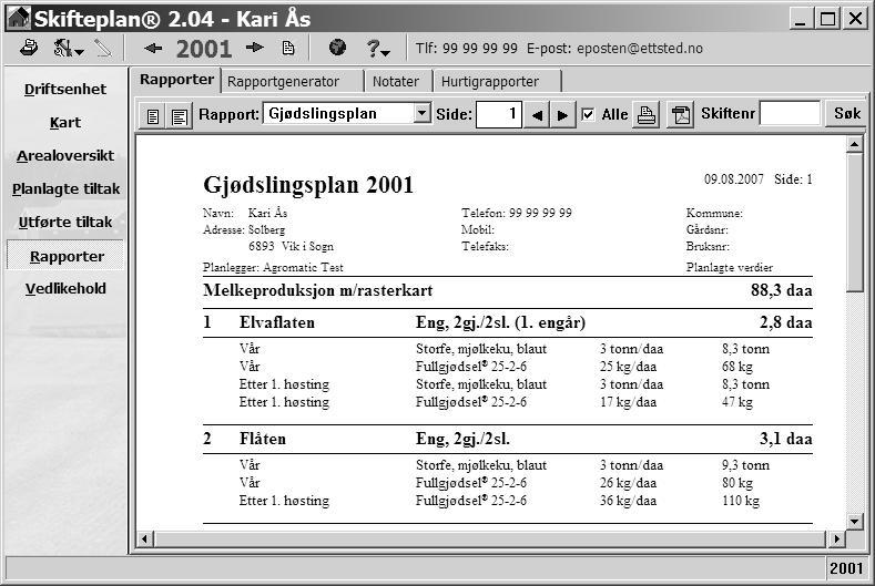 Gjødslingsplan for denne gården Menyvalget Rapporter Rapporter