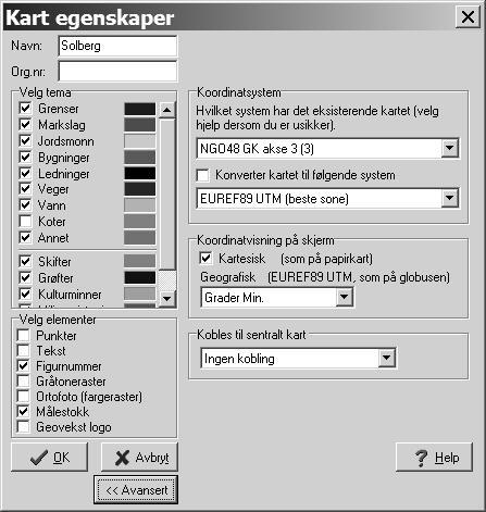 Avansert kart Trykk knappen (Egenskaper). Trykk på knappen Avansert >> nederst i bildet for å få opp menyen for avanserte kartfunksjoner, som vist på neste side.