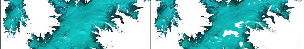 Den største forskjellen mellom resultatbremaskene er hullene i bremasken opprettet fra kanalene ortorektifisert med høydemodellen generert ut fra ASTER-scenen.