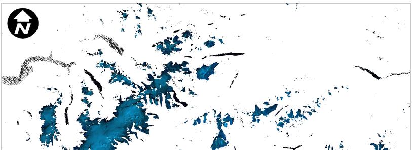 Segmenteringsterskelen som best skilte bre fra annet terreng med forholdsbildekombinasjonen 3 / 5 var for scenen over Jostedalsbreen 2,5 og for scenen i Jotunheimen 2,0 (se Figur 4.21).