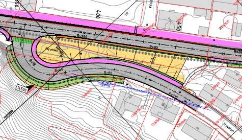 Side 20 av 64 Kollektivtrafikk Nyveien - Alternativ 1 Stigningen er 3 % fra krysset med fv. 900 i en lengde av 22,5 m. De siste 4,5 m av denne lengden ligger i vertikalkurven.