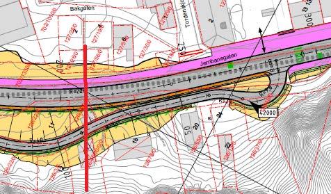 Geotekniske analyser slik som beregninger av stabilitet, setning og utforming av støttemur er utført ved hjelp av programmene GeoSuite og Plaxis. Bakken - Geoteknikk Profil 210 for fv.