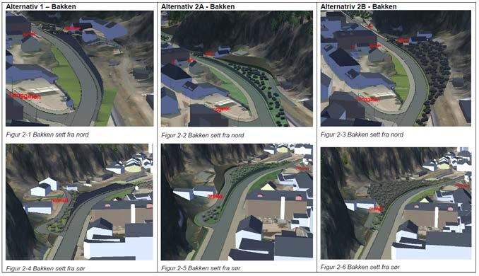 Side 4 av 64 SAMMENDRAG Det er sett på tre alternativer i Bakken (se figur under). Oppsummeringen viser at alternativ 1 er vesentlig dårligere enn 2A og 2B.