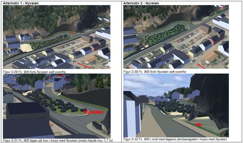 Side 5 av 64 Det er sett på to alternativer i Nyveien (se figur under). Grove kostnadsvurderinger viser at alternativ 1 vil koste ca. 6,5 mill kr mer enn alternativ 2.
