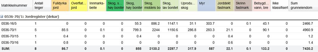 Kartutsnitt nedenfor viser beliggenheten av eiendommene: Areal- og teigoversikt: Fylkesmannen viser til av Søndre Nerbystykket har to ulike gards- og bruksnummer, men 35/1 =