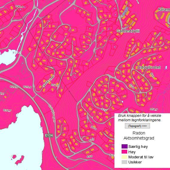 5.1.6 Radon NGUs aktsemdkart for radon synar at heile området har høg potensiell faregrad for radon. Radonsperre er påbode i høve til TEK10.