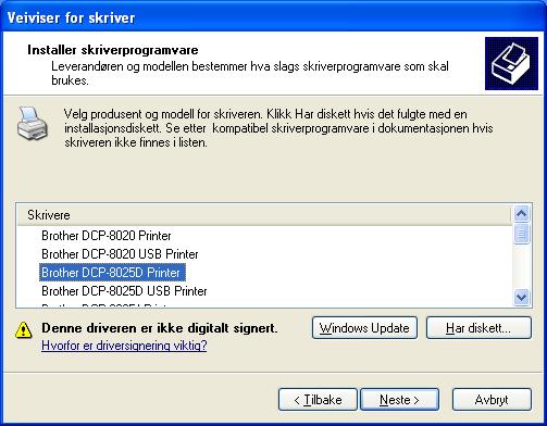 Trinn 2 For brukere av parallellgrensesnittkabel (for 95/98/98SE/Me/2000 Professional/XP) Q Merk modellen du installerer fra listen over