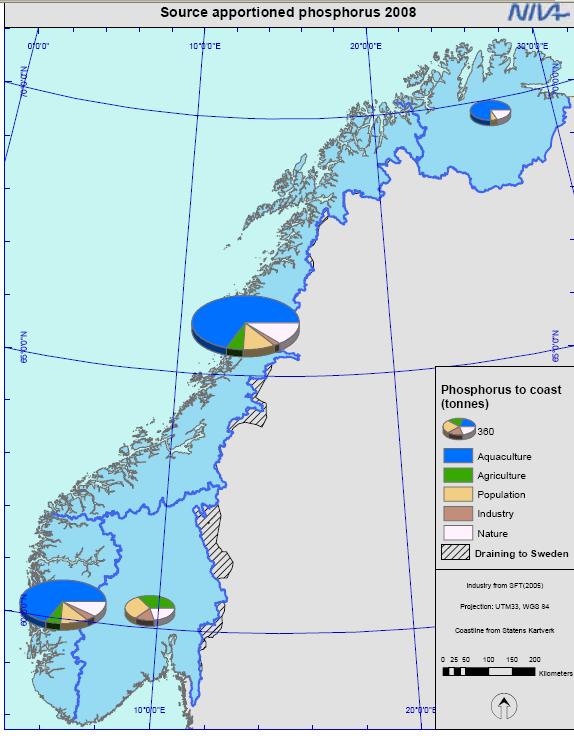 Eutrofi: Næringssalt-tilførsler til kysten 2008 TEOTIL model for regioner Data fra Kostra og SSB, samt arealbruk, Selvik &