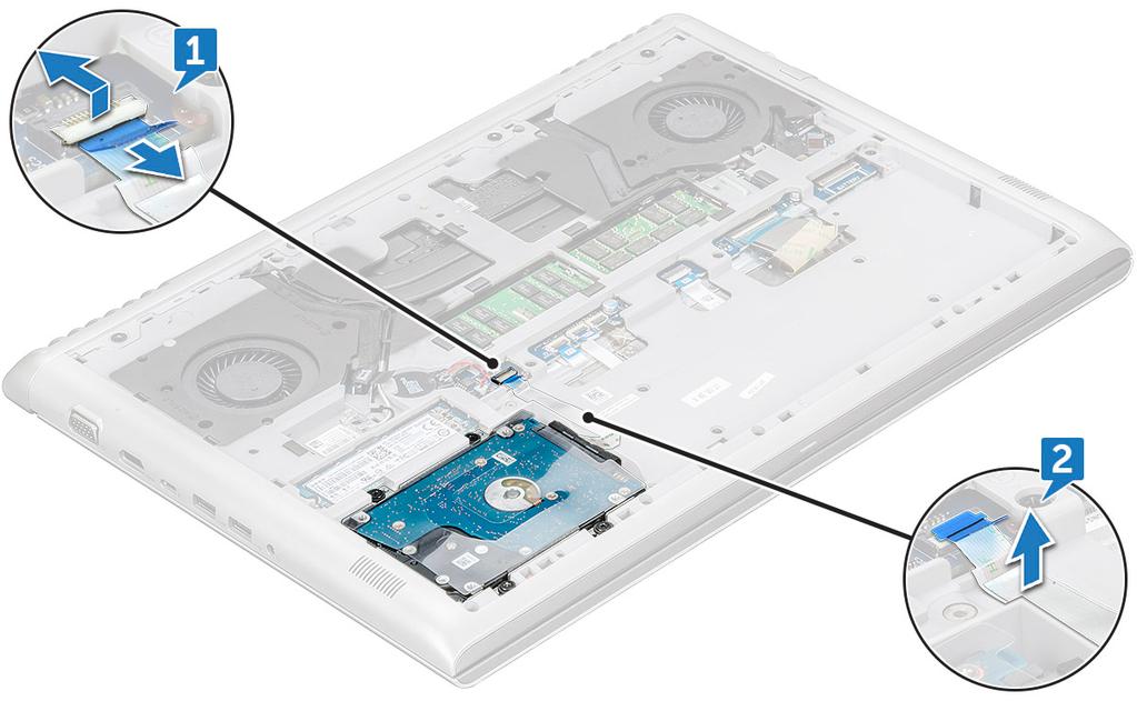 Harddisk Ta ut harddisken 1 Følg prosedyren i Før du arbeider inne i datamaskinen.