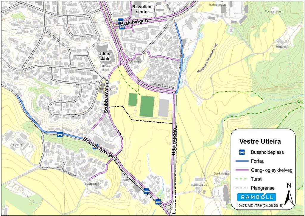 9 2.3 Kollektivtilbud Bussene som går forbi planområdet er rute 54 og 48. Holdeplass i retning mot sentrum er en busslomme i Bratsbergvegen rett nordvest for rundkjøringen.